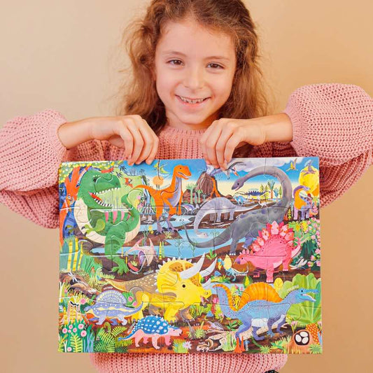 美国eeBoo绝美插画拼图 Dinosaur Land 20 Piece Puzzle儿童大颗粒拼图