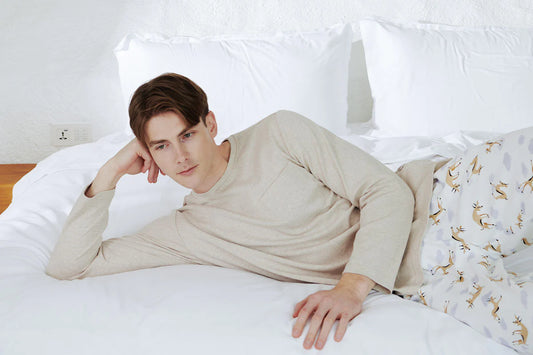 Nest Designs Men's Organic Cotton Long Sleeve Pocket Tee PJ Set - Gazelle Sky