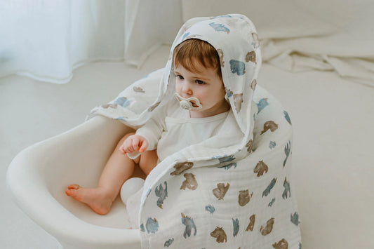 Nest Designs 9 Layer Organic Cotton Hooded Baby Towel - Rhino Hippo
