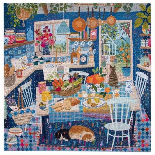 美国eeBoo绝美插画拼图 Blue Kitchen 1000 Piece Square Adult Jigsaw Puzzle