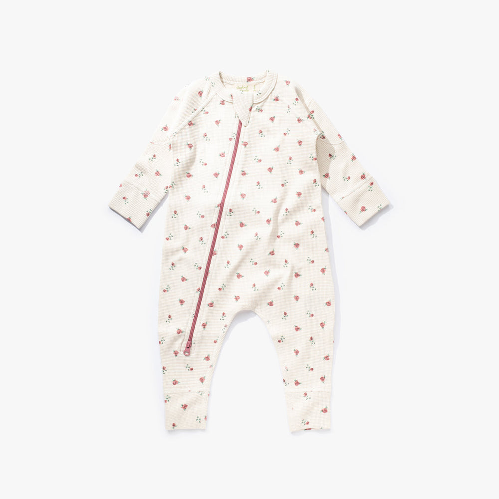 加拿大Sapling Child Winter Rose Waffle Zip Romper-有机棉华夫系列