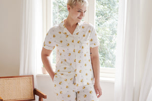 Nest Designs Women's Bamboo Jersey Short Sleeve Button-up PJ Set - The Lion & The Mouse