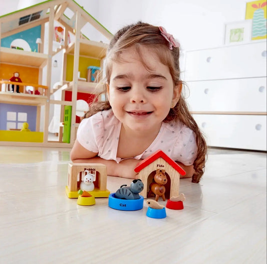 Hape Family Pets Wooden Dollhouse Animal Set超可爱宠物小木屋玩具