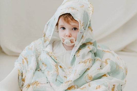 Nest Designs 9 Layer Organic Cotton Hooded Baby Towel - Cheetah Party