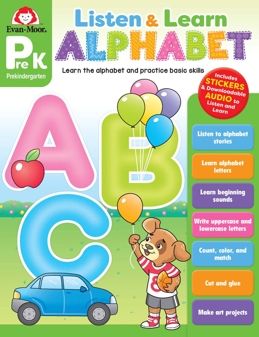 北美黄冈Evan-Moor Listen and Learn: Alphabet, Grade Prek Workbook