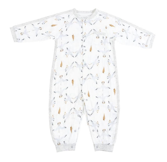 Nest Designs Bamboo Pima Long Sleeve Romper - Seagulls & Seashells