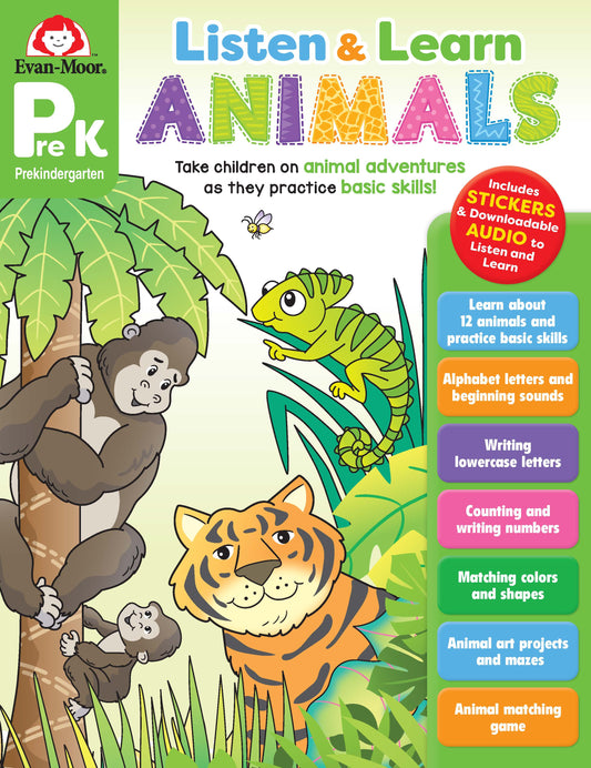 北美黄冈Evan-Moor Listen and Learn: Animals, Grade Prek Workbook