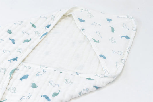 Nest Designs 9 Layer Organic Cotton Hooded Baby Towel - Baby Beluga