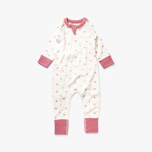 加拿大Sapling Child Winter Rose Zip Romper-有机棉华夫系列