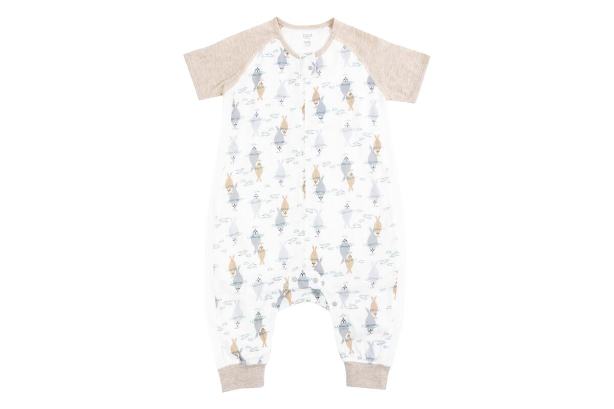 Nest Designs-0.6 TOG Raglan Bamboo Pima Short Sleeve Sleep Suit- Ocean Float