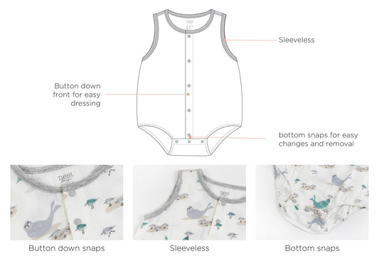 Nest Designs Bamboo Pima Sleeveless Button Down Onesie - Basking Buddies