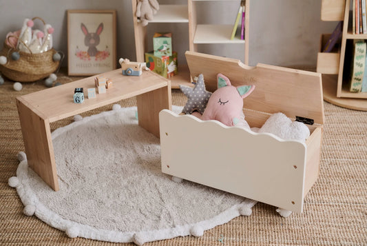 MesaSilla网红实木Toy Storage with Bench