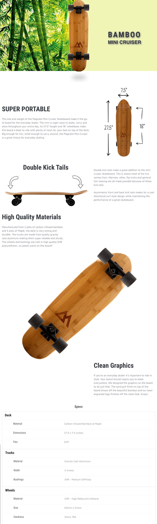 美国Magneto巡航滑板竹木版-专为儿童和初学者打造