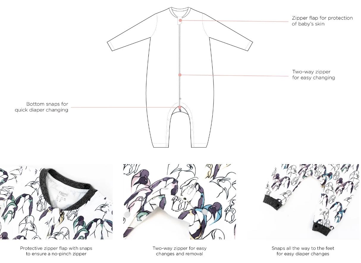 Nest Designs Organic Cotton Long Sleeve Romper - Penguin Love