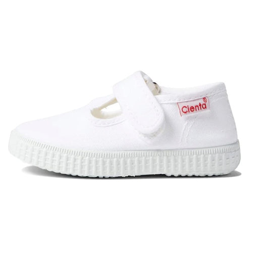 西班牙Cienta Shoes Velcro T-Strap - White