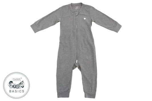 Nest Designs Basic-Bamboo Cotton Long Sleeve Drop Bottom Romper - Charcoal