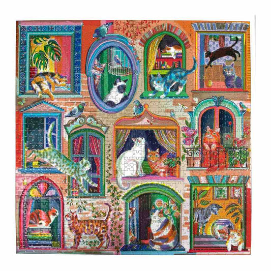美国eeBoo绝美插画拼图 Cats in Windows 1000 Piece Square Puzzle