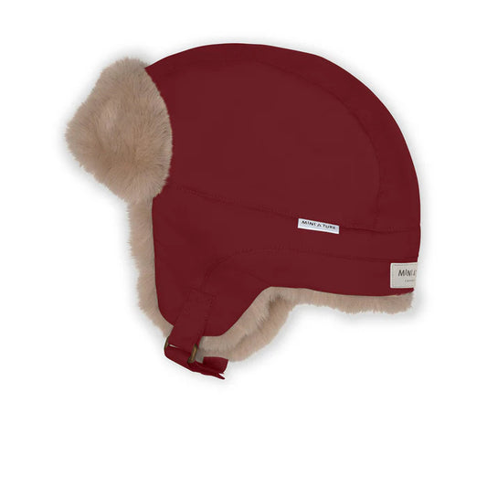 丹麦Mini A Ture- Crister teddy lined winter hood2850-RED MERLOT