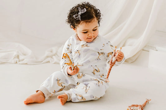 Nest Designs Organic Cotton Long Sleeve Romper - Gazelle Sky