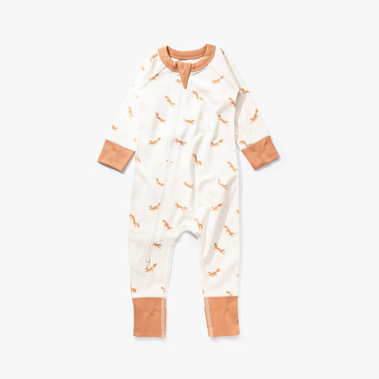 加拿大Sapling Child Fox Zip Romper-有机棉华夫系列