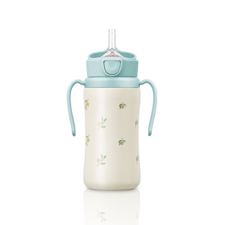 韩国Grosmimi Stainless Steel Straw Cup with Flip Top- Olive 300ml