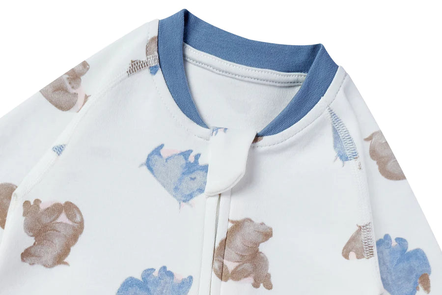 Nest Designs Organic Cotton One-Piece Zip Footed Sleeper - Rhino Hippo