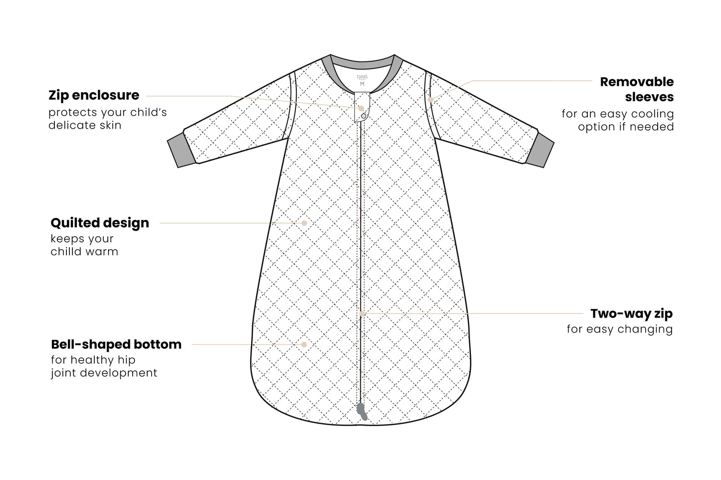 Nest Designs 1.0 TOG Bamboo Jersey Quilted Sleep Bag - Giraffe Shapes