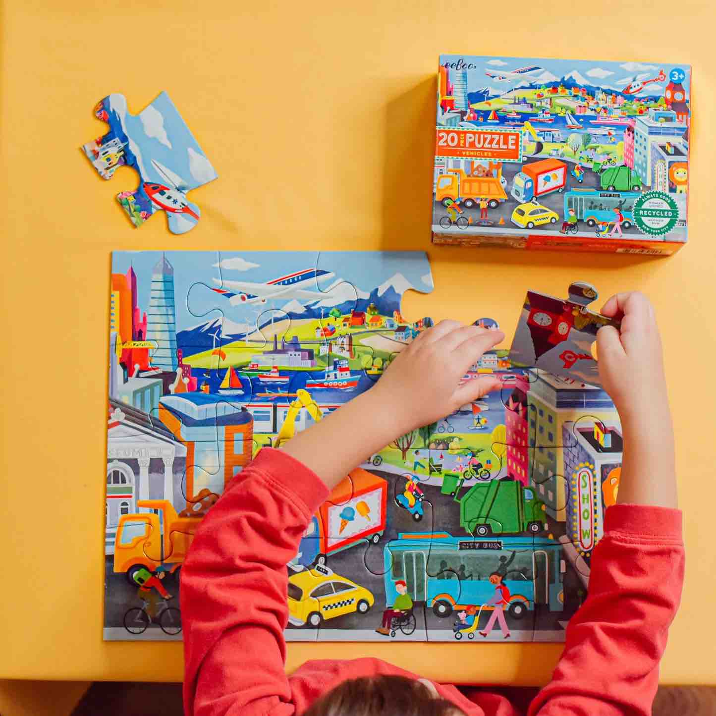 美国eeBoo绝美插画拼图 Vehicles 20 Piece Puzzle儿童大颗粒拼图