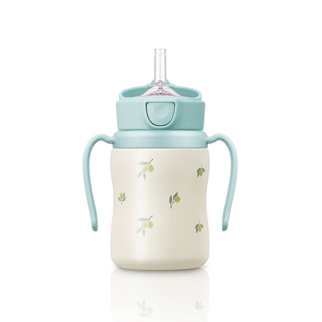 韩国Grosmimi Stainless Steel Straw Cup with Flip Top- Olive 200ml