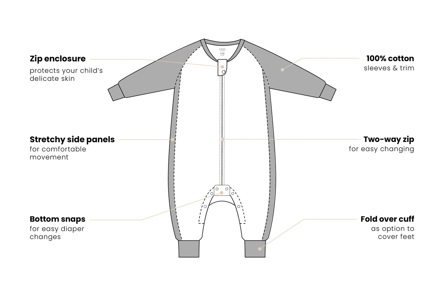 Nest Designs 1.0 TOG Bamboo Long Sleeve Footed Sleep Bag - Giraffe Shapes
