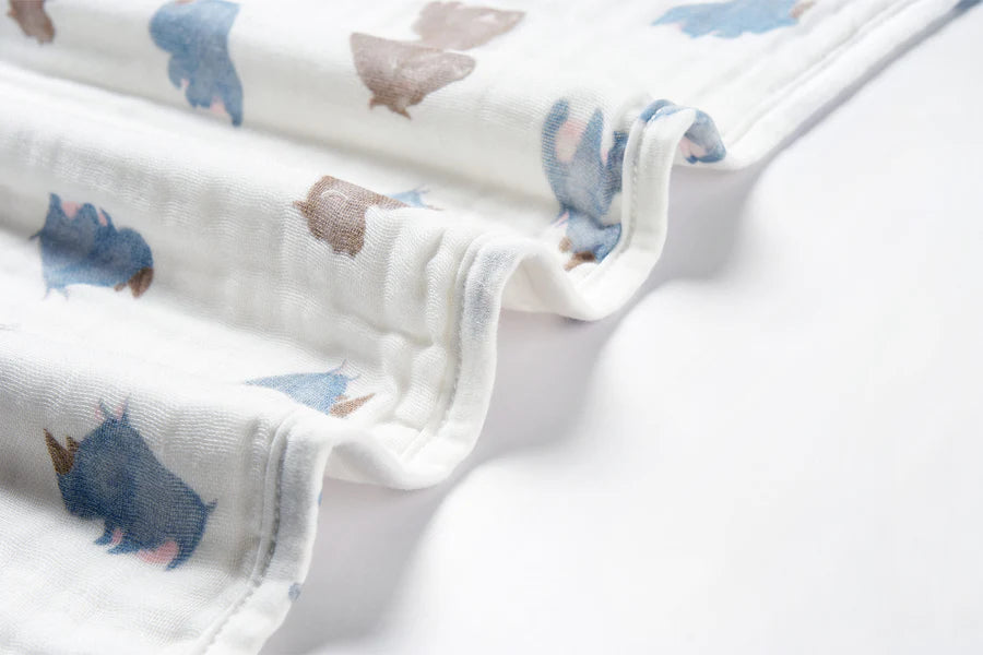 Nest Designs 9 Layer Organic Cotton Hooded Baby Towel - Rhino Hippo