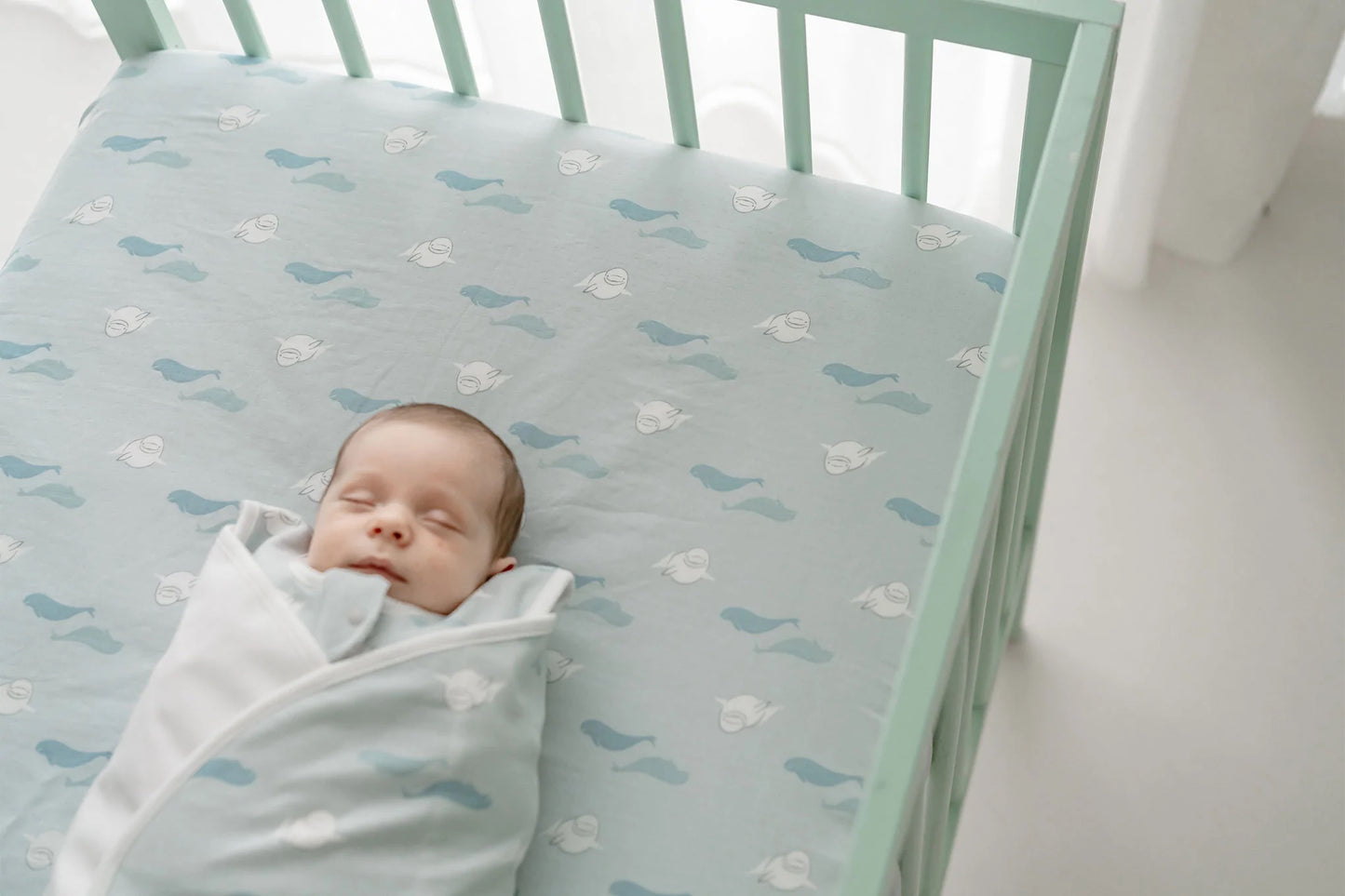 Nest Designs Fitted Bamboo Crib Sheet - Beluga Boogie