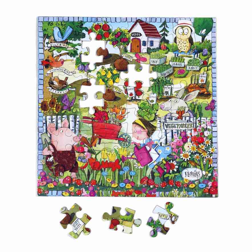 美国eeBoo绝美插画拼图 Growing a Garden 64 Piece儿童拼图