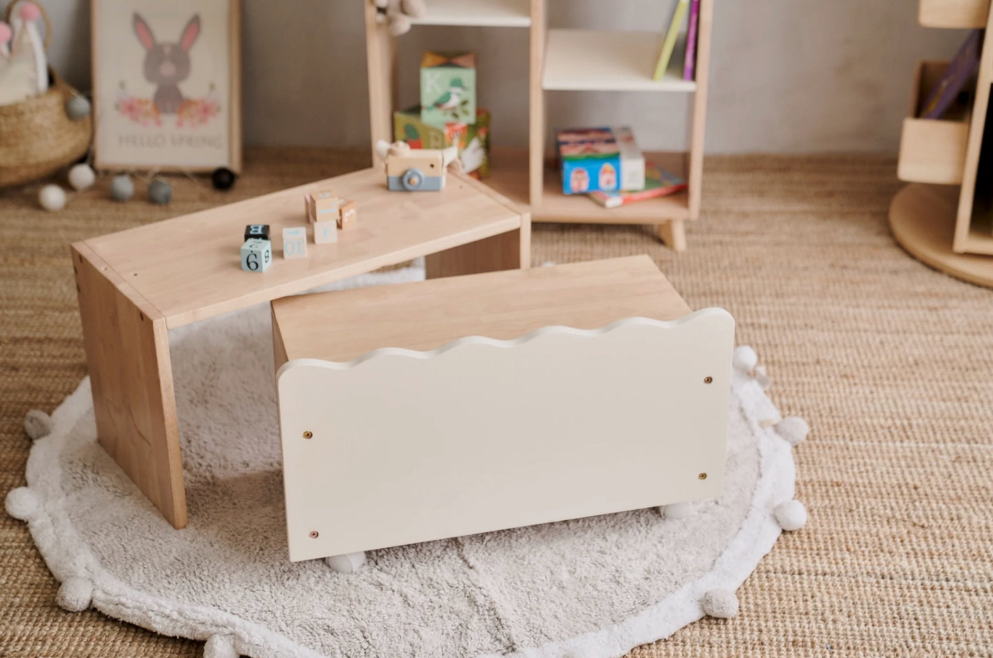 MesaSilla网红实木Toy Storage with Bench