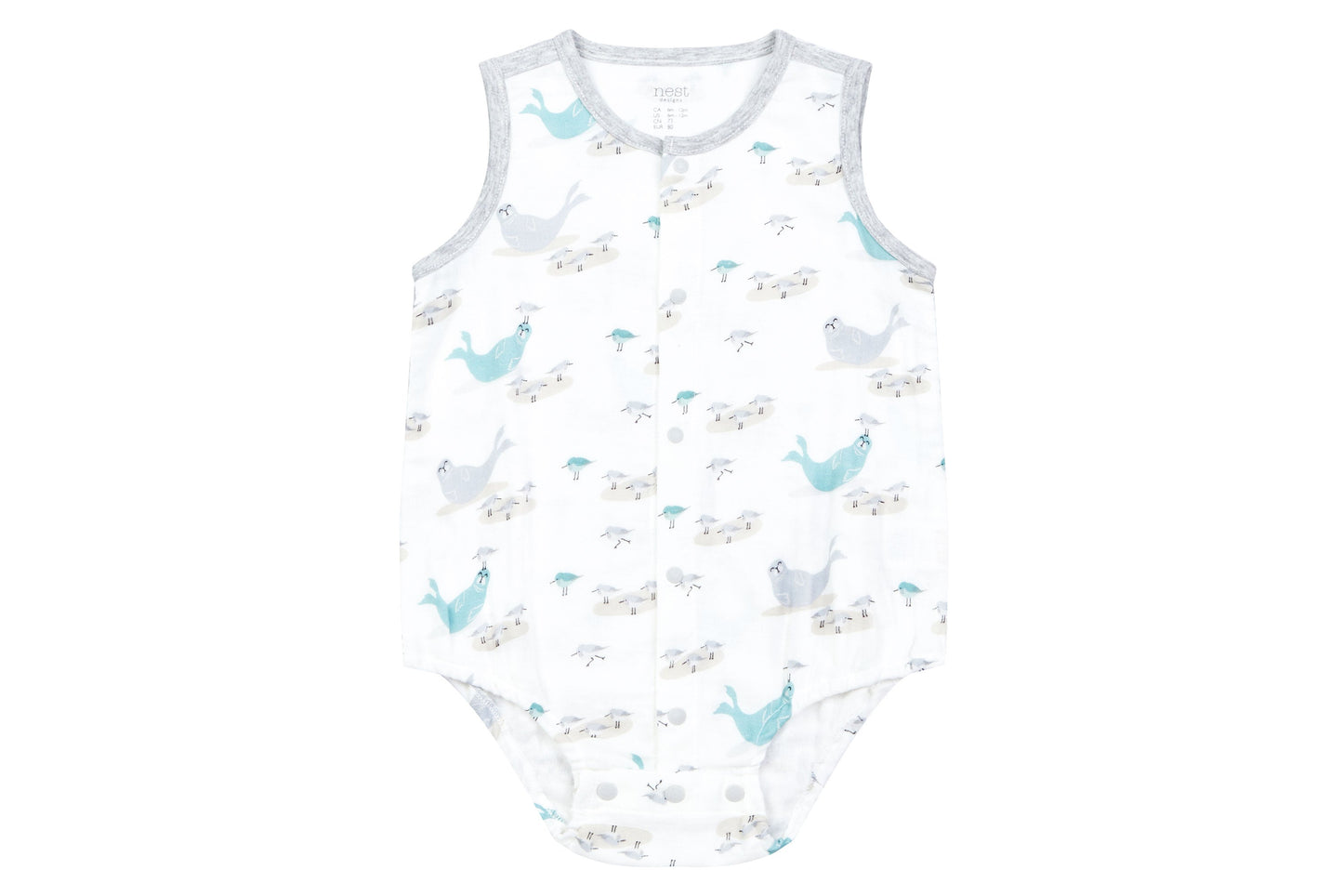 Nest Designs Bamboo Pima Sleeveless Button Down Onesie - Basking Buddies