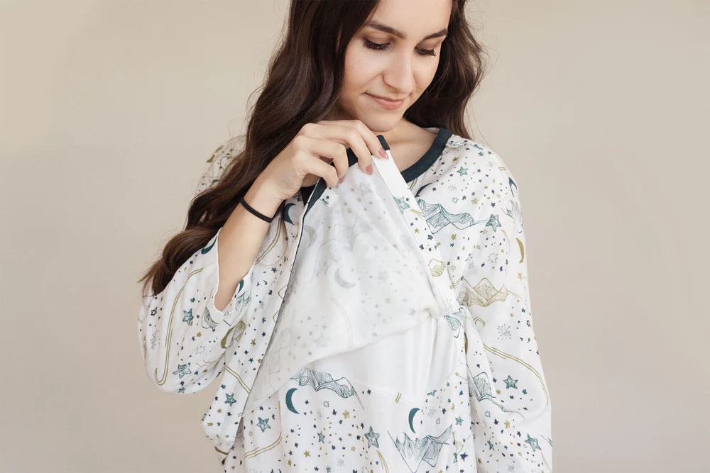 Nest Designs Women's Bamboo Pima 3/4 Sleeve Nursing PJ Set - Stars White