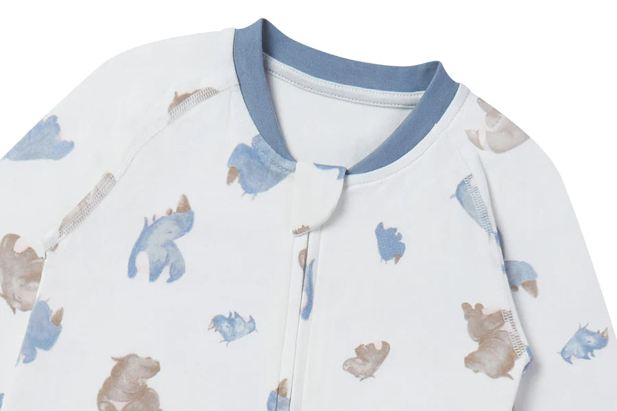 Nest Designs Organic Cotton One-Piece Zip Footless Sleeper - Rhino Hippo
