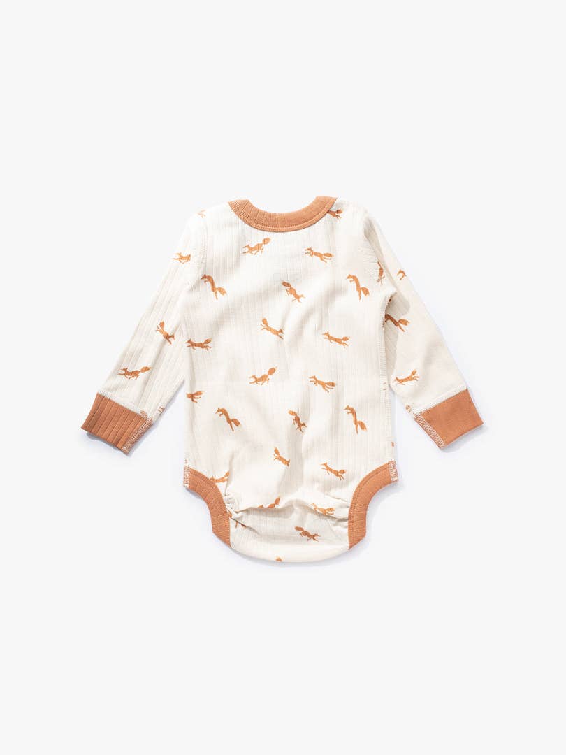 加拿大Sapling Child Fox Long Sleeve Bodysuit-有机棉华夫系列