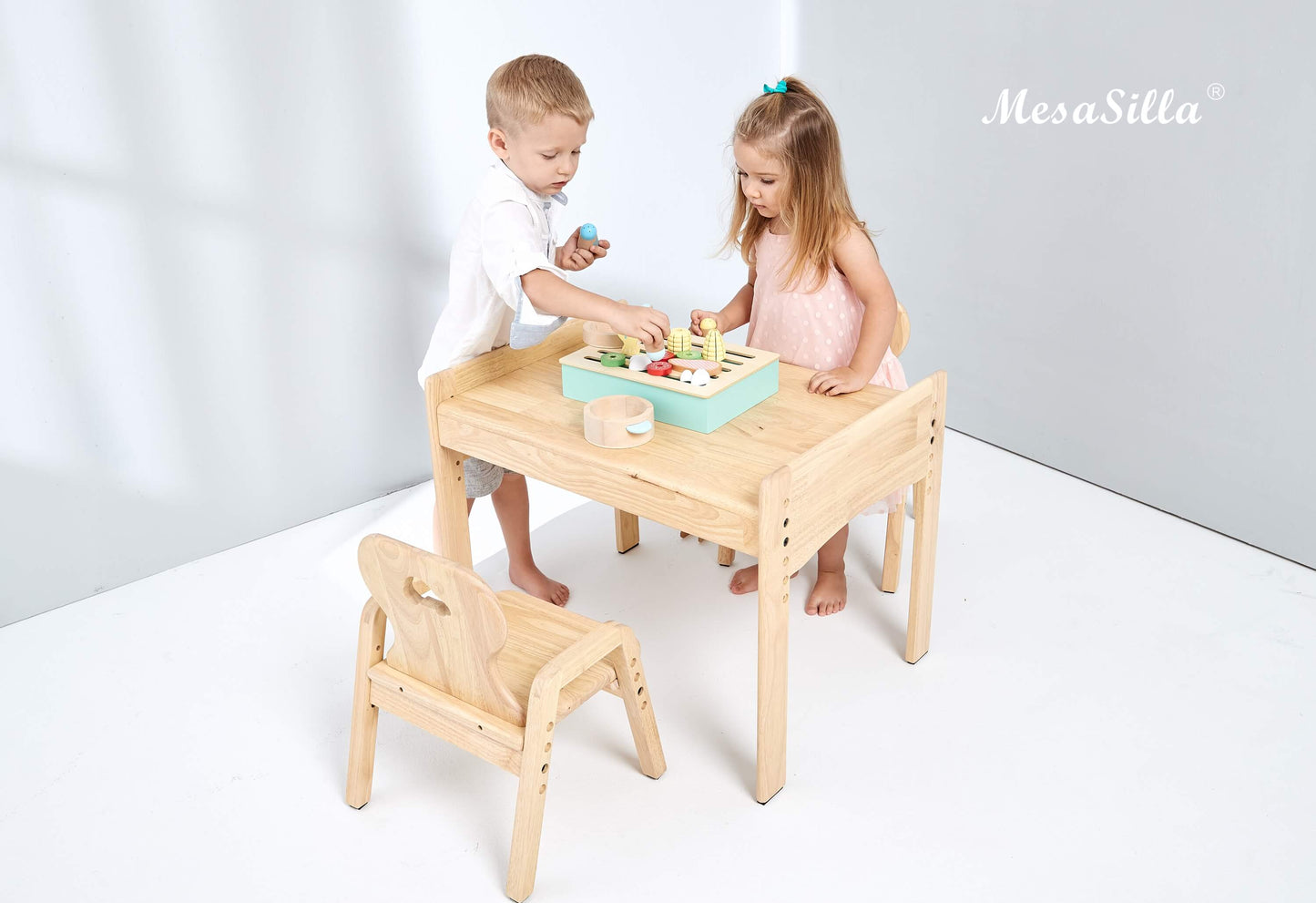 MesaSilla网红实木 Primary Adjustable Wooden Table and Chair Set