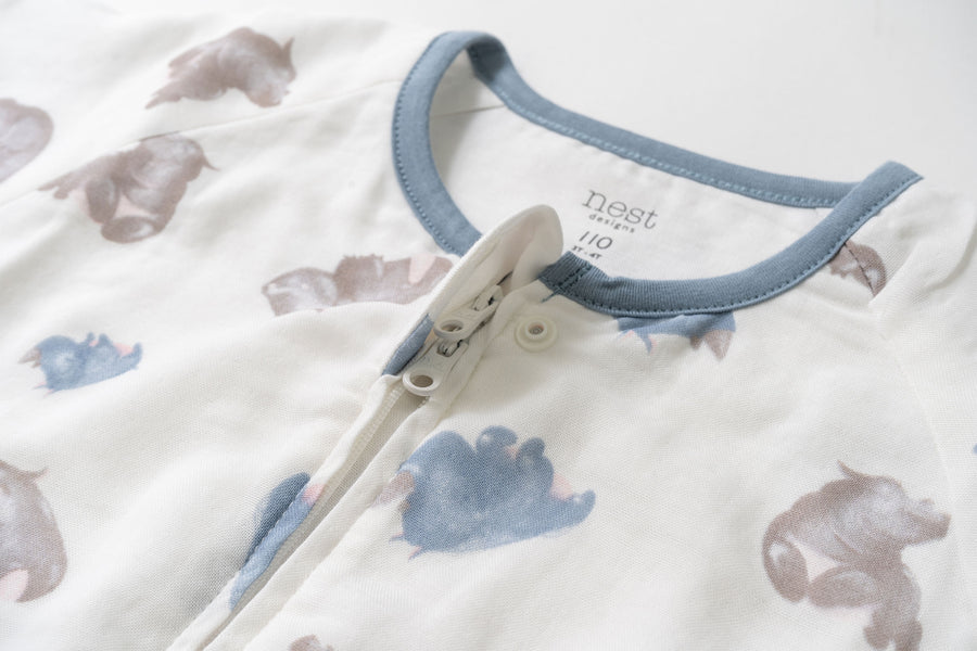 Nest Designs 0.6 TOG Pima Long Sleeve Footed Sleep Bag - Rhino Hippo