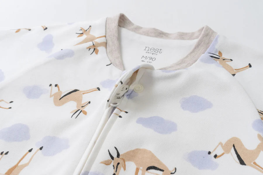 Nest Designs 1.0 TOG Organic Cotton Long Sleeve Footed Sleep Bag - Gazelle Sky