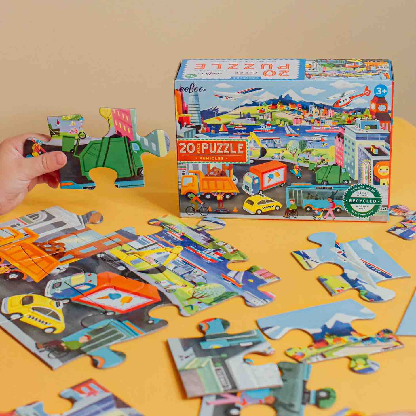 美国eeBoo绝美插画拼图 Vehicles 20 Piece Puzzle儿童大颗粒拼图
