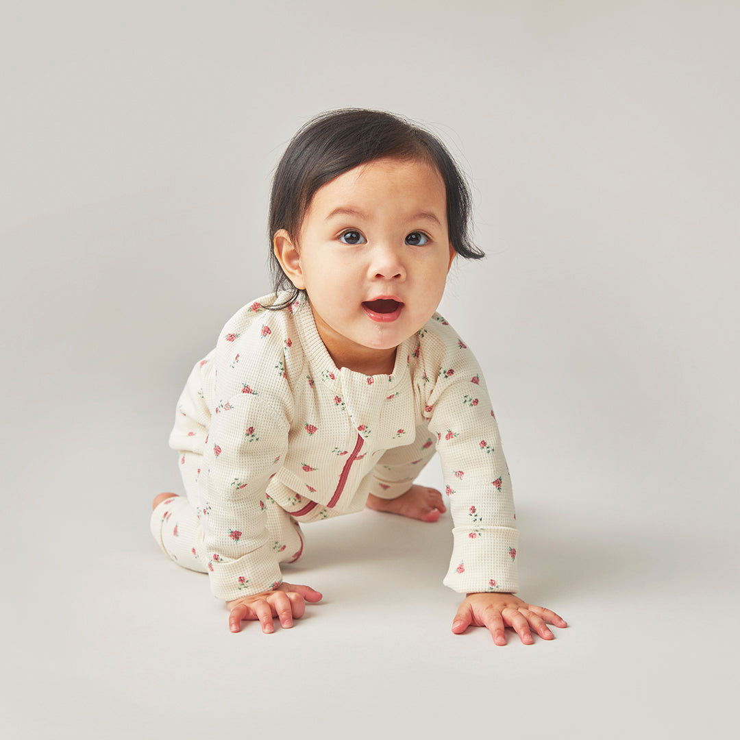 加拿大Sapling Child Winter Rose Waffle Zip Romper-有机棉华夫系列