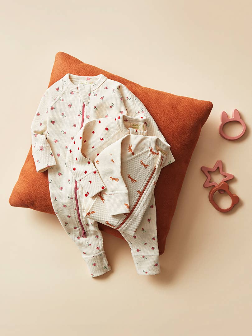 加拿大Sapling Child Fox Waffle Zip Romper-有机棉华夫系列