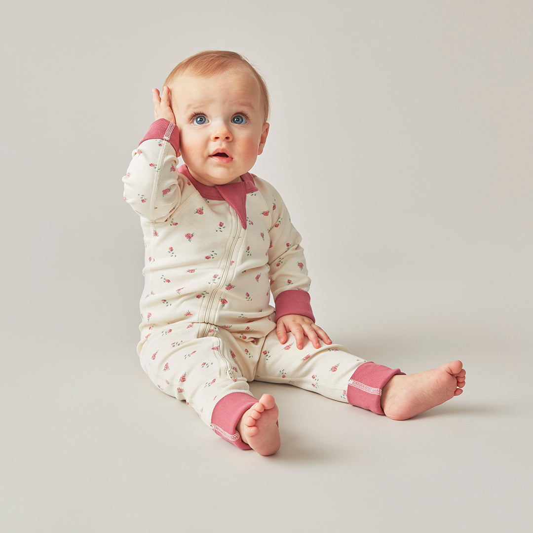 加拿大Sapling Child Winter Rose Zip Romper-有机棉华夫系列