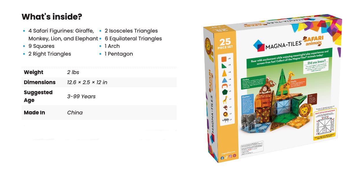 MAGNA-TILES Safari Animals 25-Piece Set
