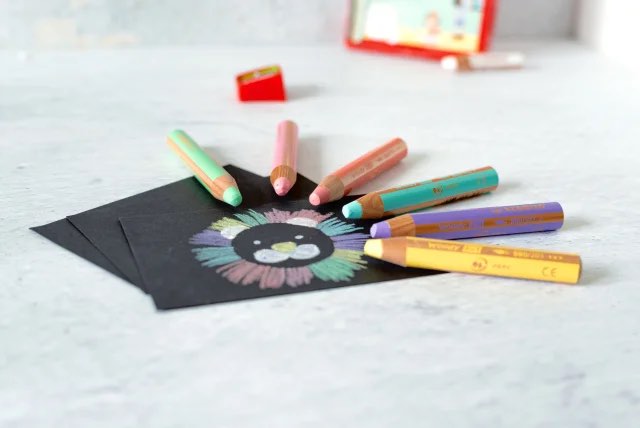 德国Stabilo 6 pencils Stabilo Woody 3 in 1 PASTEL + sharpener-可以画在玻璃上的胖蜡笔