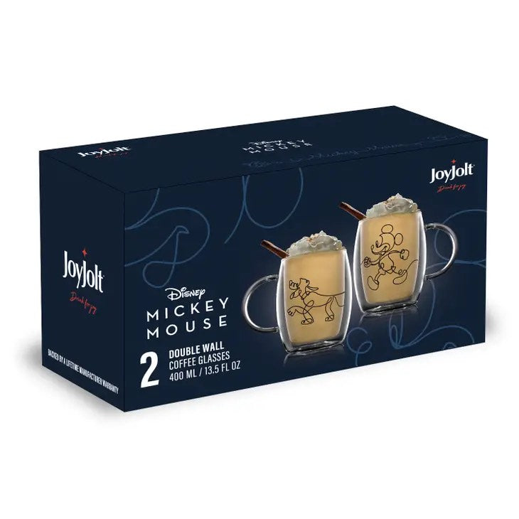 美国JoyJolt-Disney Mickey and Pluto Coffee Glasses-400ml-2个装