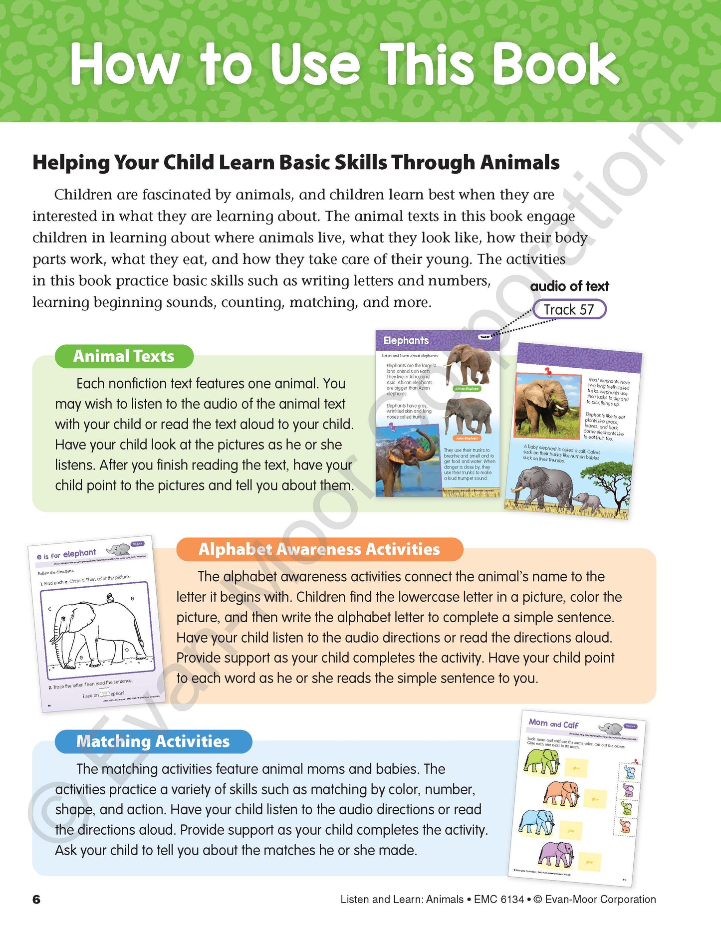 北美黄冈Evan-Moor Listen and Learn: Animals, Grade Prek Workbook