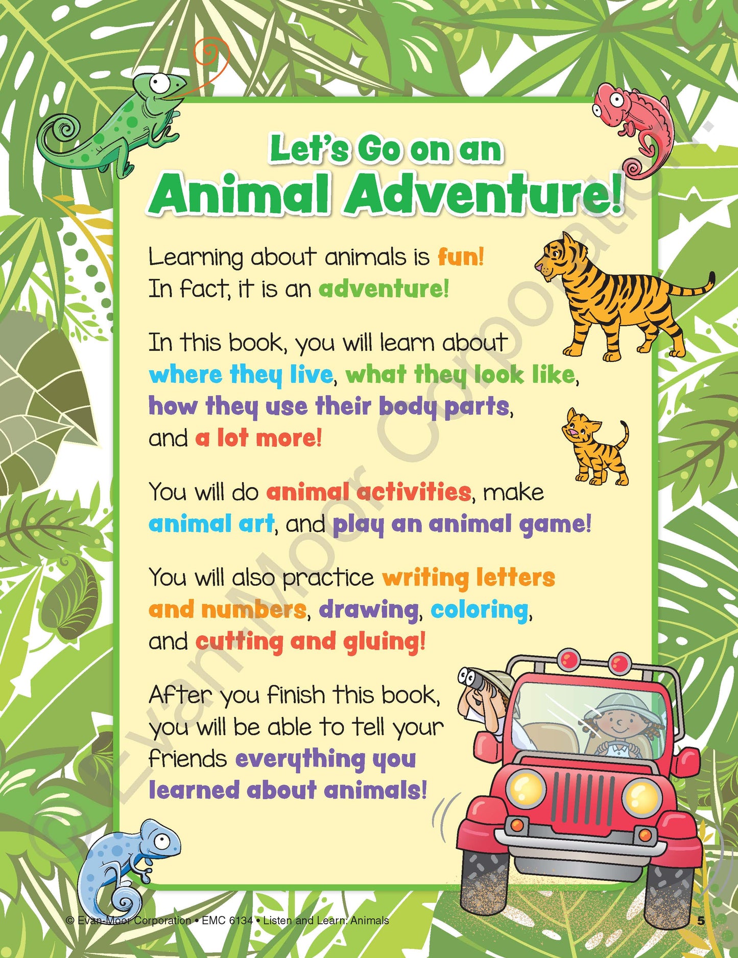 北美黄冈Evan-Moor Listen and Learn: Animals, Grade Prek Workbook